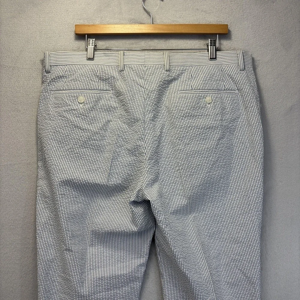 Enzo Tovare Seersucker Dress Pants Mens 39x33 Blue White Stripe Wedding Nautical